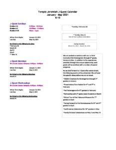 School Calendar Jan - May 2021 - Temple Jeremiah
